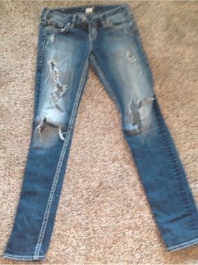 Silver Blue Jeans Junior Womens Size W26 L31 Mid Rise Skinny Distressed
